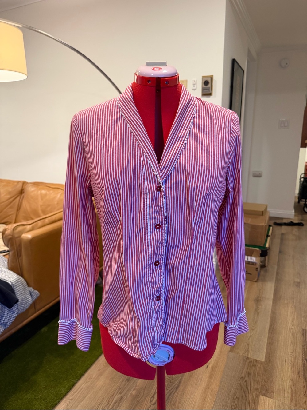 Y2K Vintage Women’s Red and White Striped Button-Down Shirt